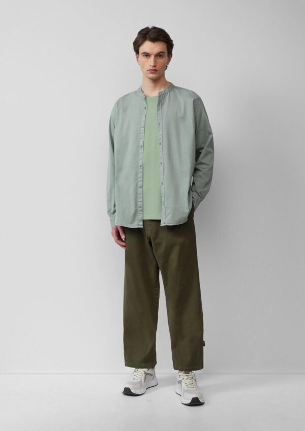 Regular Fit: Gewaschenes Stehkragenhemd mit Logo-Stickerei