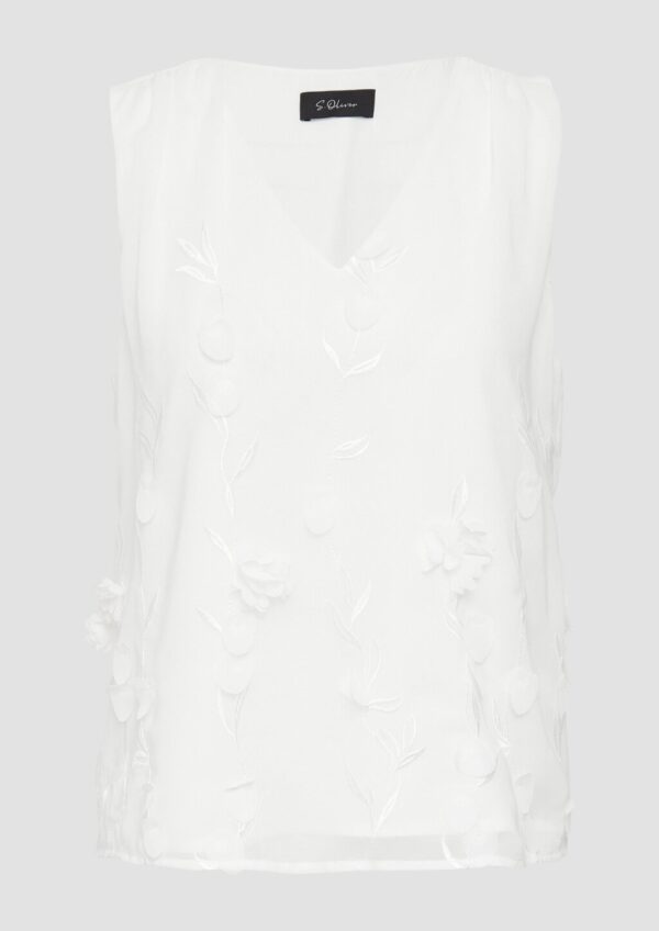 Ärmellose Bluse mit V-Ausschnitt und floralen Applikationen