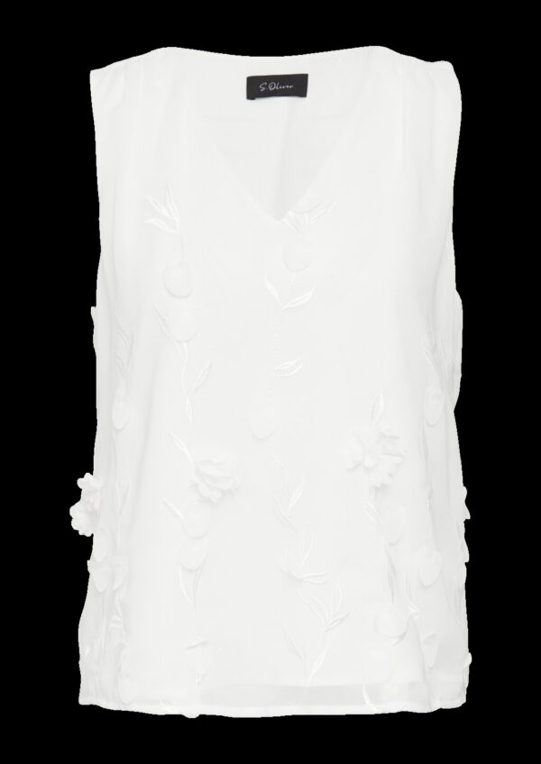 Ärmellose Bluse mit V-Ausschnitt und floralen Applikationen