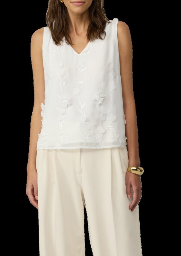 Ärmellose Bluse mit V-Ausschnitt und floralen Applikationen