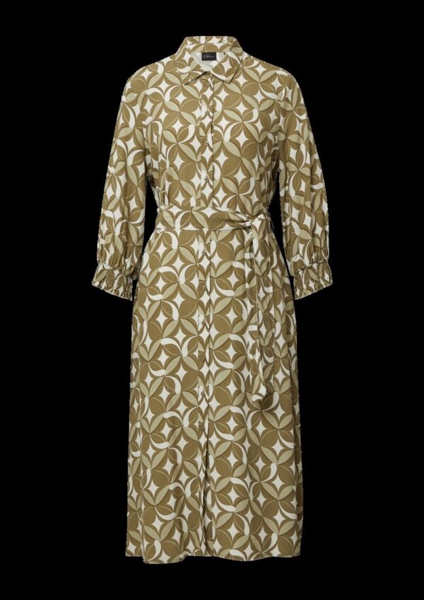 Langes Viskosekleid mit All-over-Print und Bindegürtel