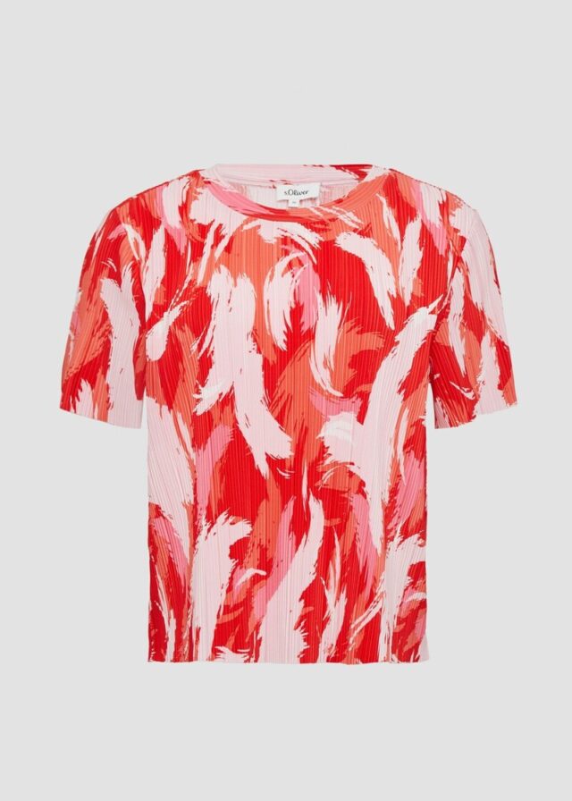 Verkürztes T-Shirt aus Plissee mit Rundhalsausschnitt