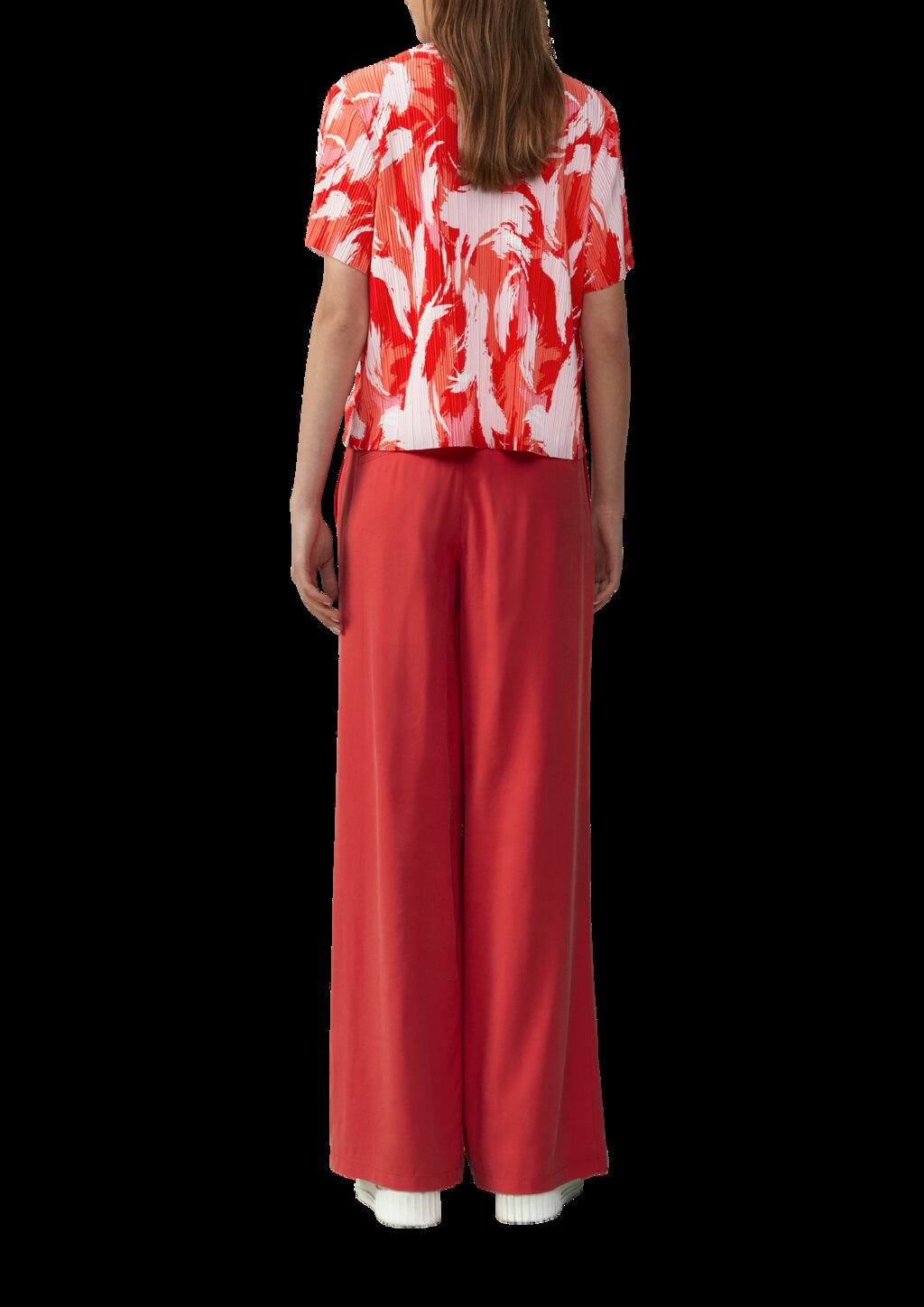 Verkürztes T-Shirt aus Plissee mit Rundhalsausschnitt