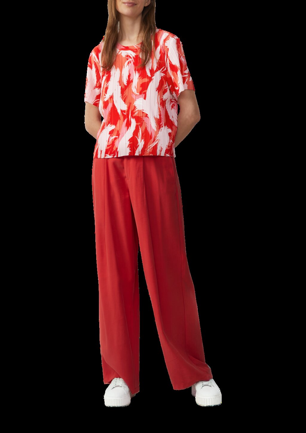 Verkürztes T-Shirt aus Plissee mit Rundhalsausschnitt