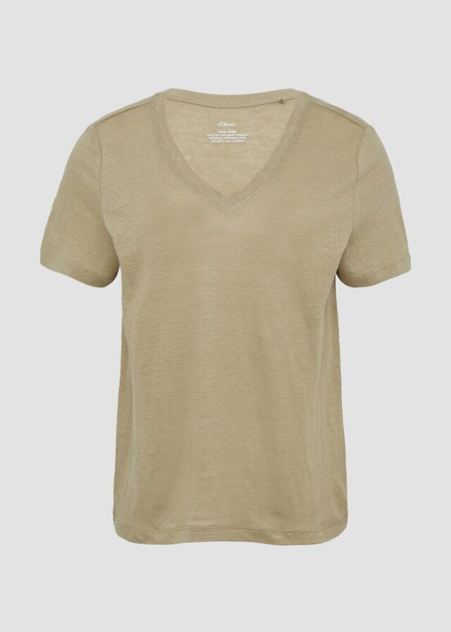 Leichtes T-Shirt aus Leinen mit V-Ausschnitt