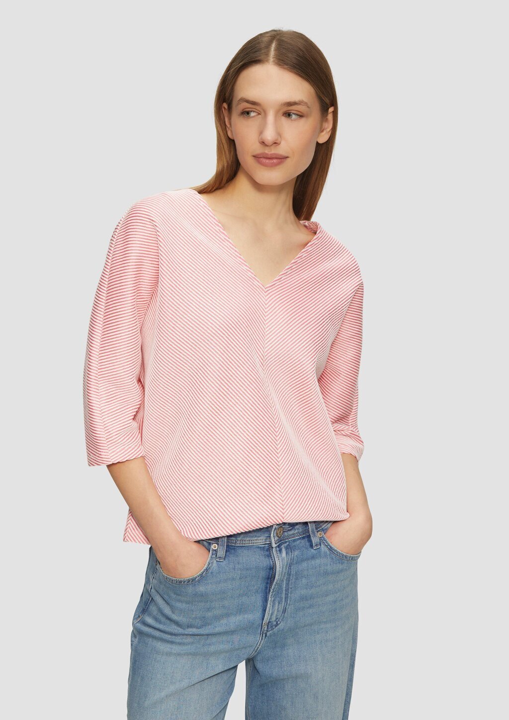 Shirt mit Strukturstreifen und Fledermausärmeln