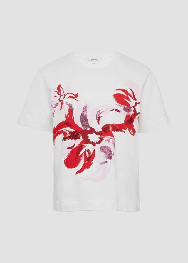 Leichtes Kurzarm-Sweatshirt mit Print und Pailletten