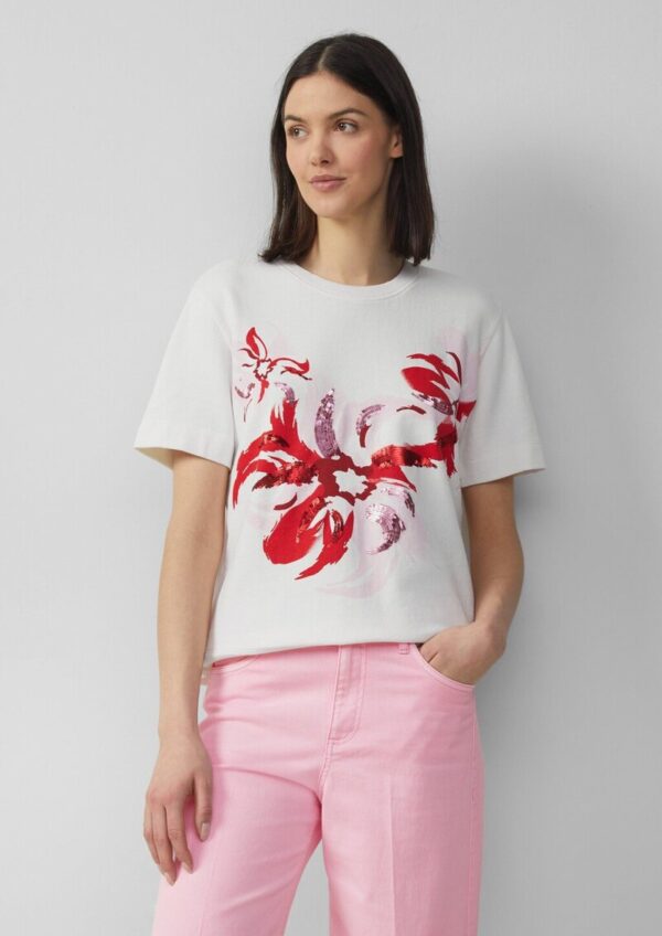 Leichtes Kurzarm-Sweatshirt mit Print und Pailletten
