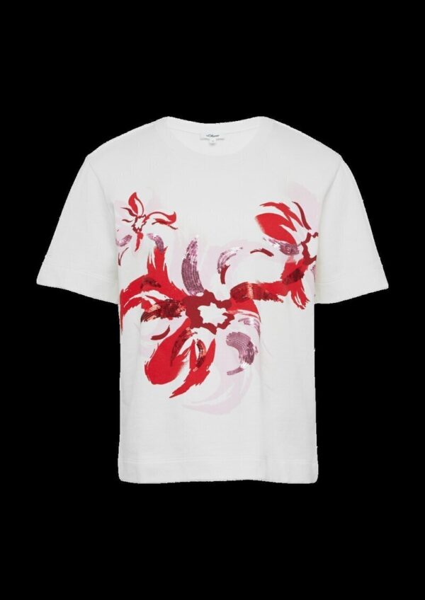 Leichtes Kurzarm-Sweatshirt mit Print und Pailletten