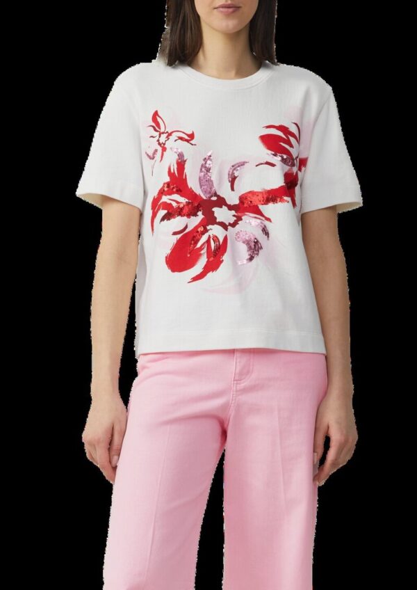 Leichtes Kurzarm-Sweatshirt mit Print und Pailletten