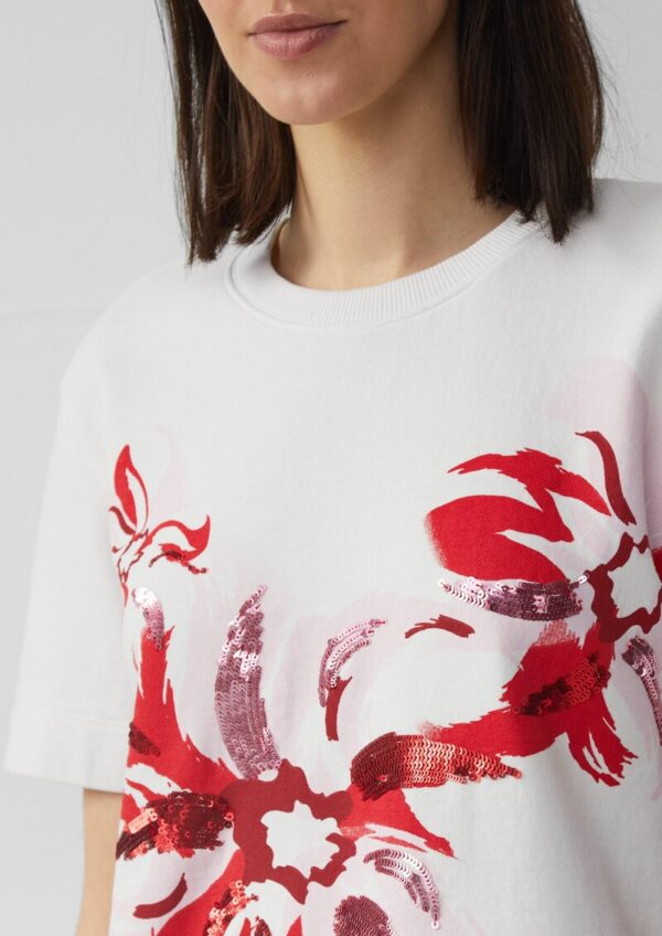 Leichtes Kurzarm-Sweatshirt mit Print und Pailletten