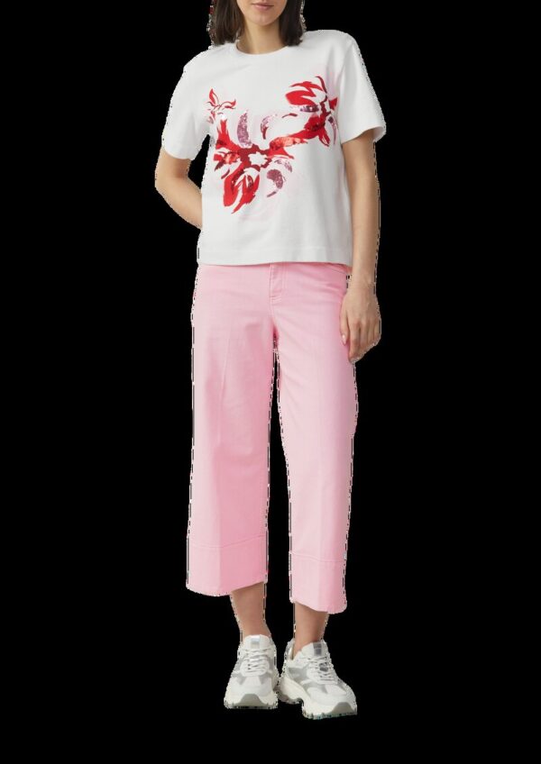 Leichtes Kurzarm-Sweatshirt mit Print und Pailletten