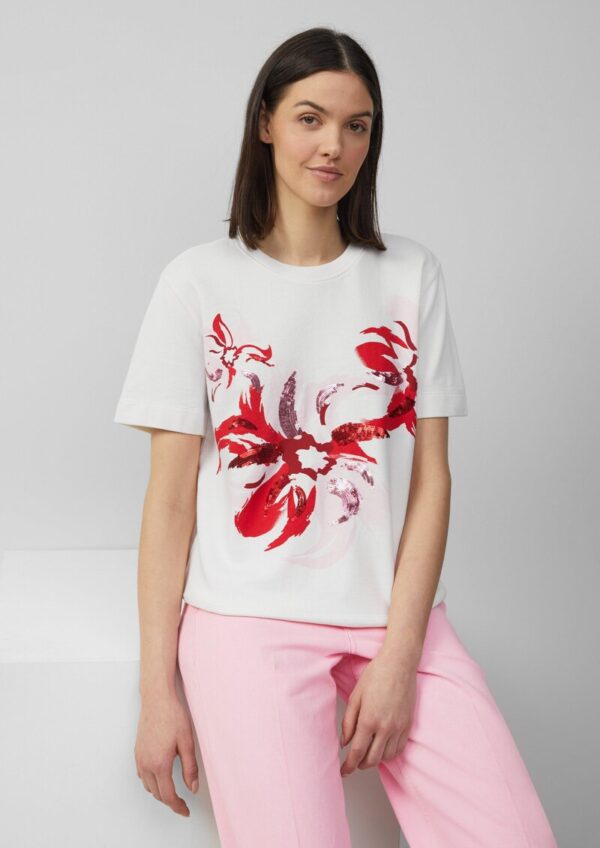 Leichtes Kurzarm-Sweatshirt mit Print und Pailletten