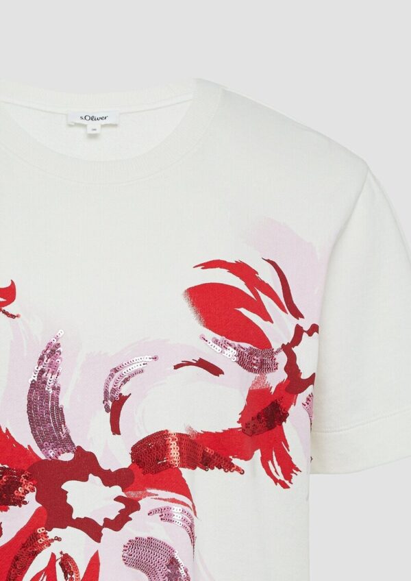 Leichtes Kurzarm-Sweatshirt mit Print und Pailletten