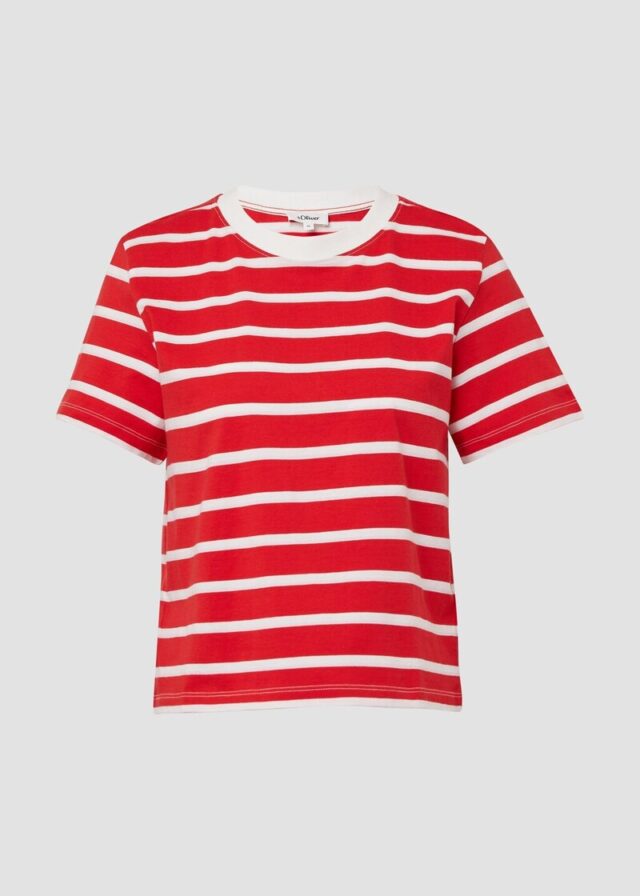 Verkürztes Baumwoll-T-Shirt mit Streifen