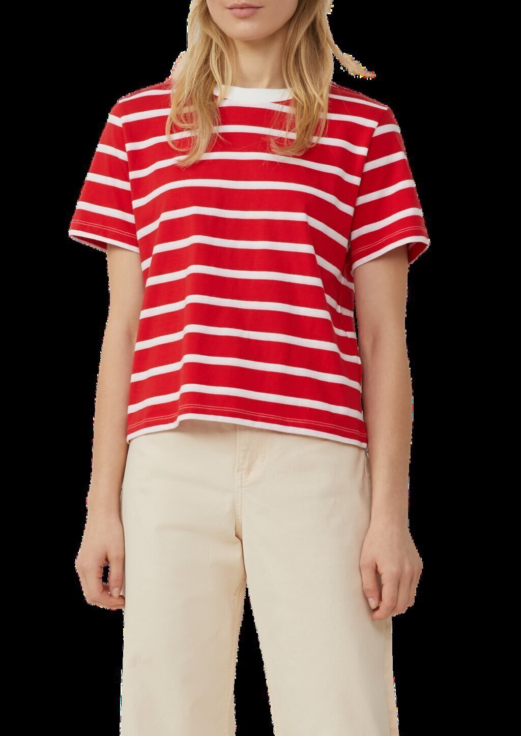 Verkürztes Baumwoll-T-Shirt mit Streifen