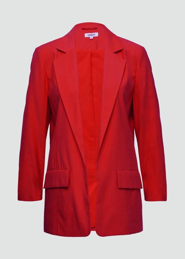 Langer Blazer aus Viskosemix mit Raff-Detail am Ärmel