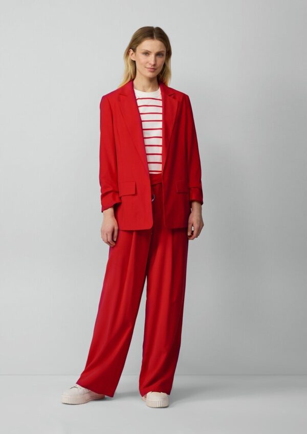 Langer Blazer aus Viskosemix mit Raff-Detail am Ärmel