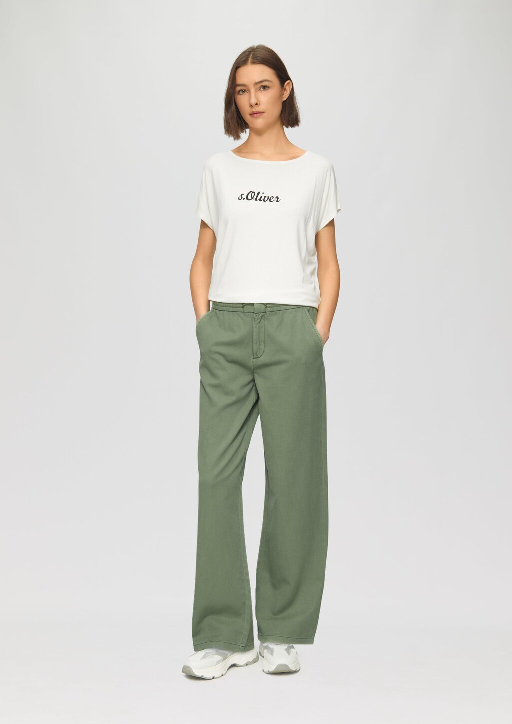 Relaxed-Fit-Twillhose mit Elastikbund und Bindeband