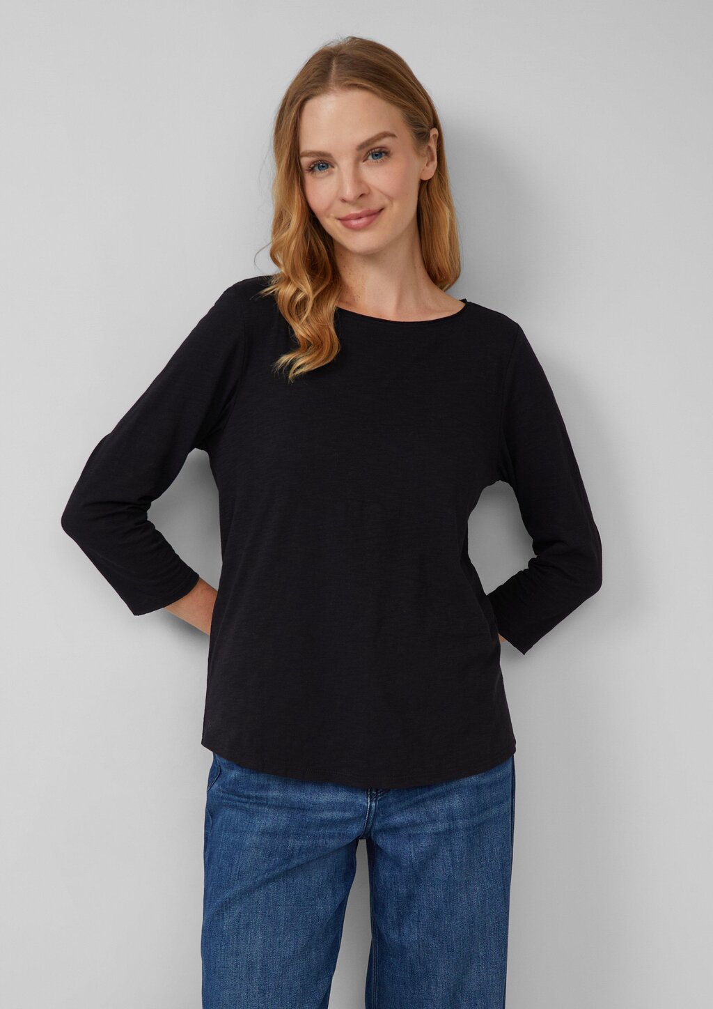 Shirt mit Flammgarnstruktur und 3/4-Ärmeln