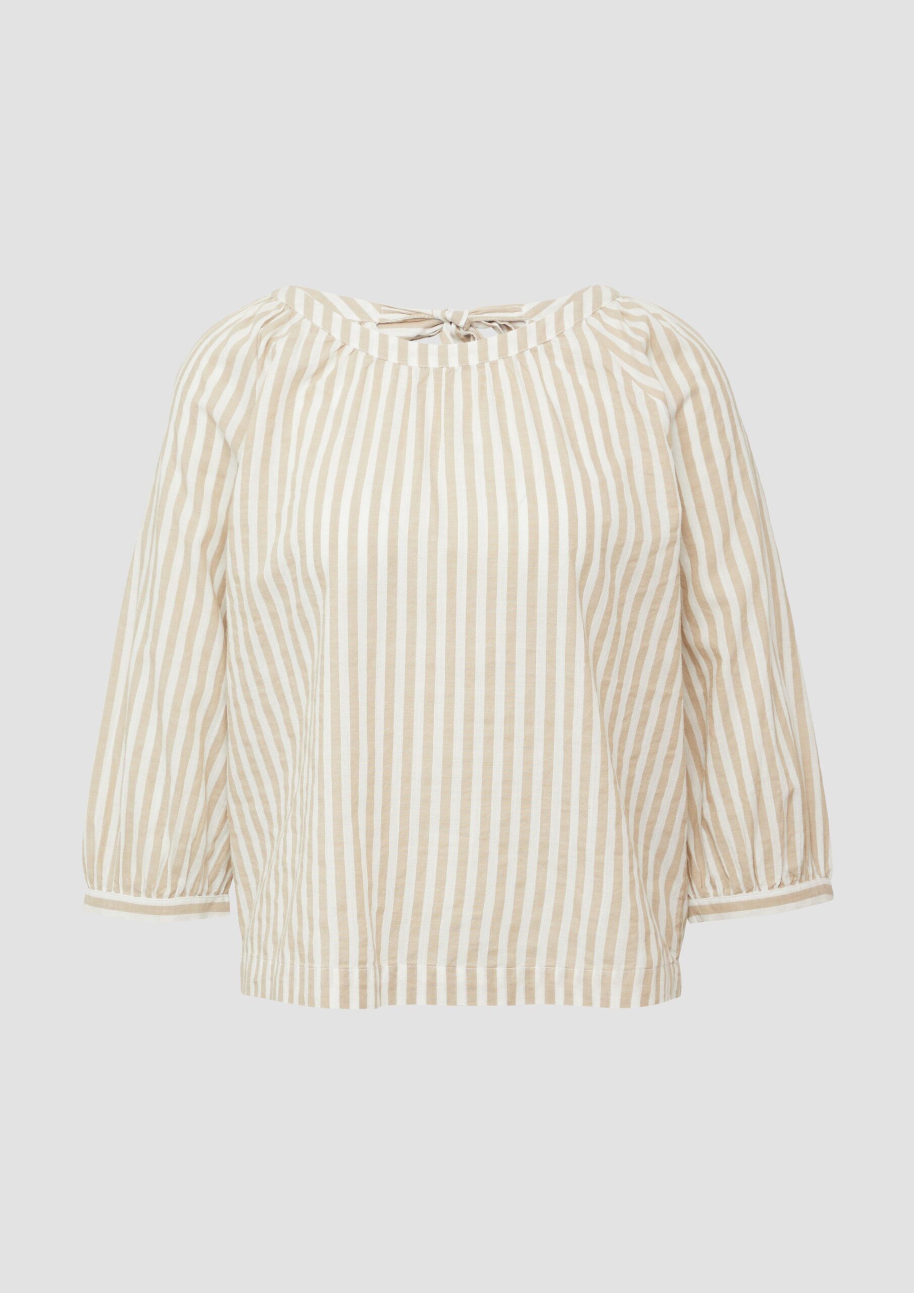 Streifenbluse mit Raffung und Schleife