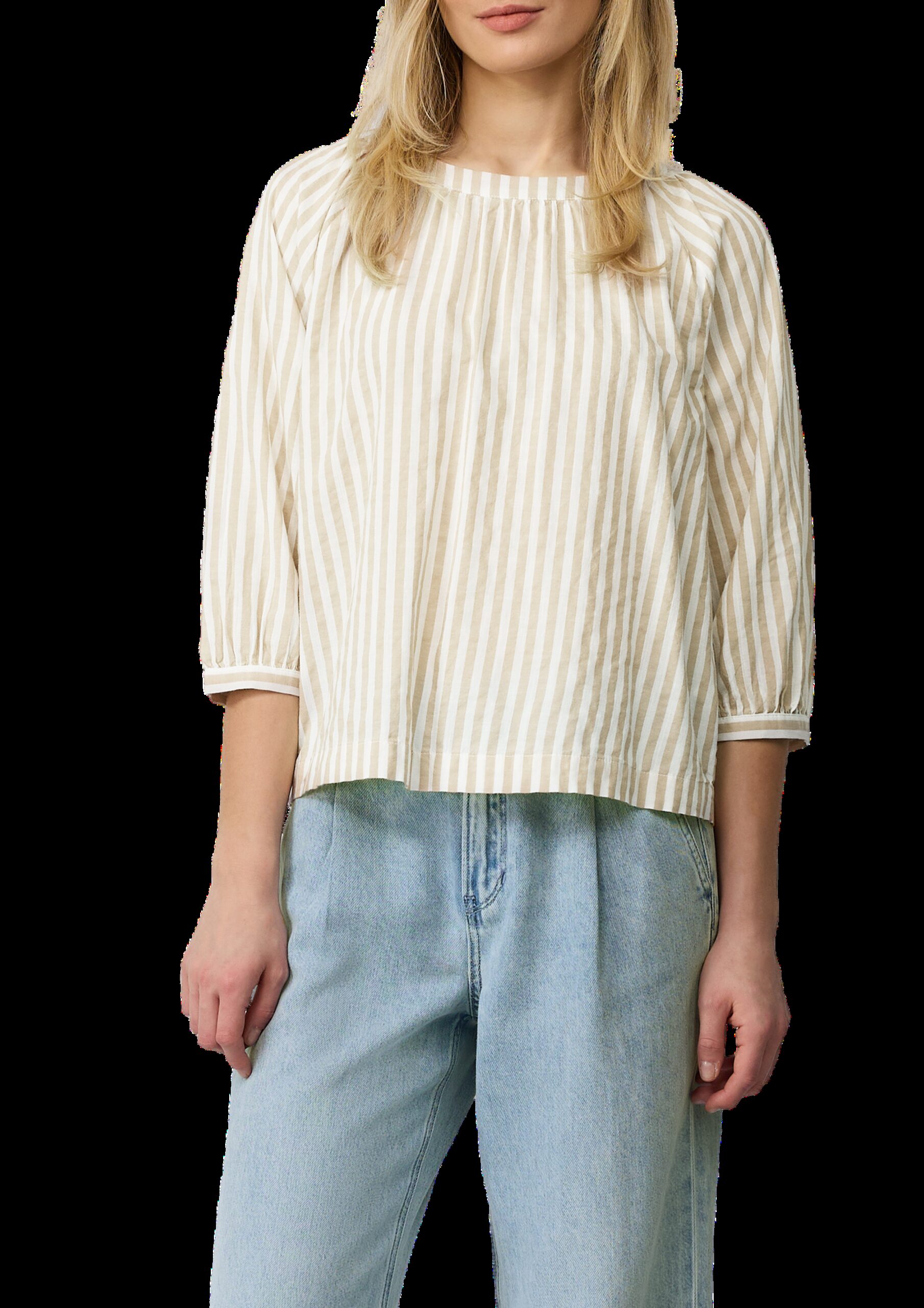 Streifenbluse mit Raffung und Schleife