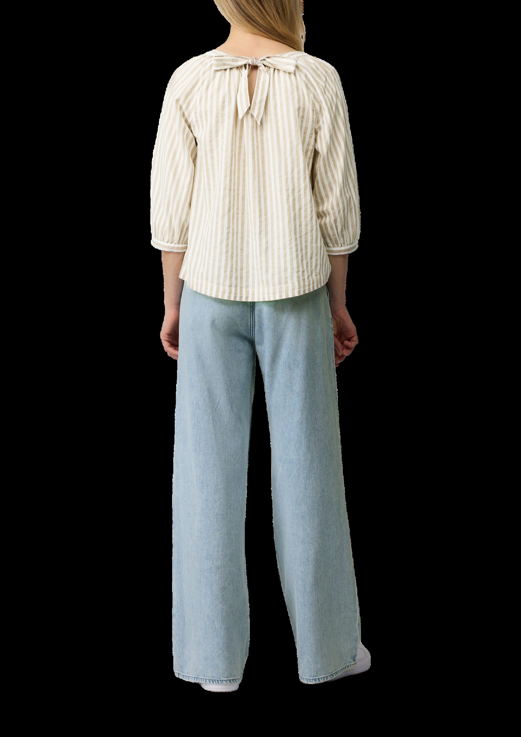 Streifenbluse mit Raffung und Schleife