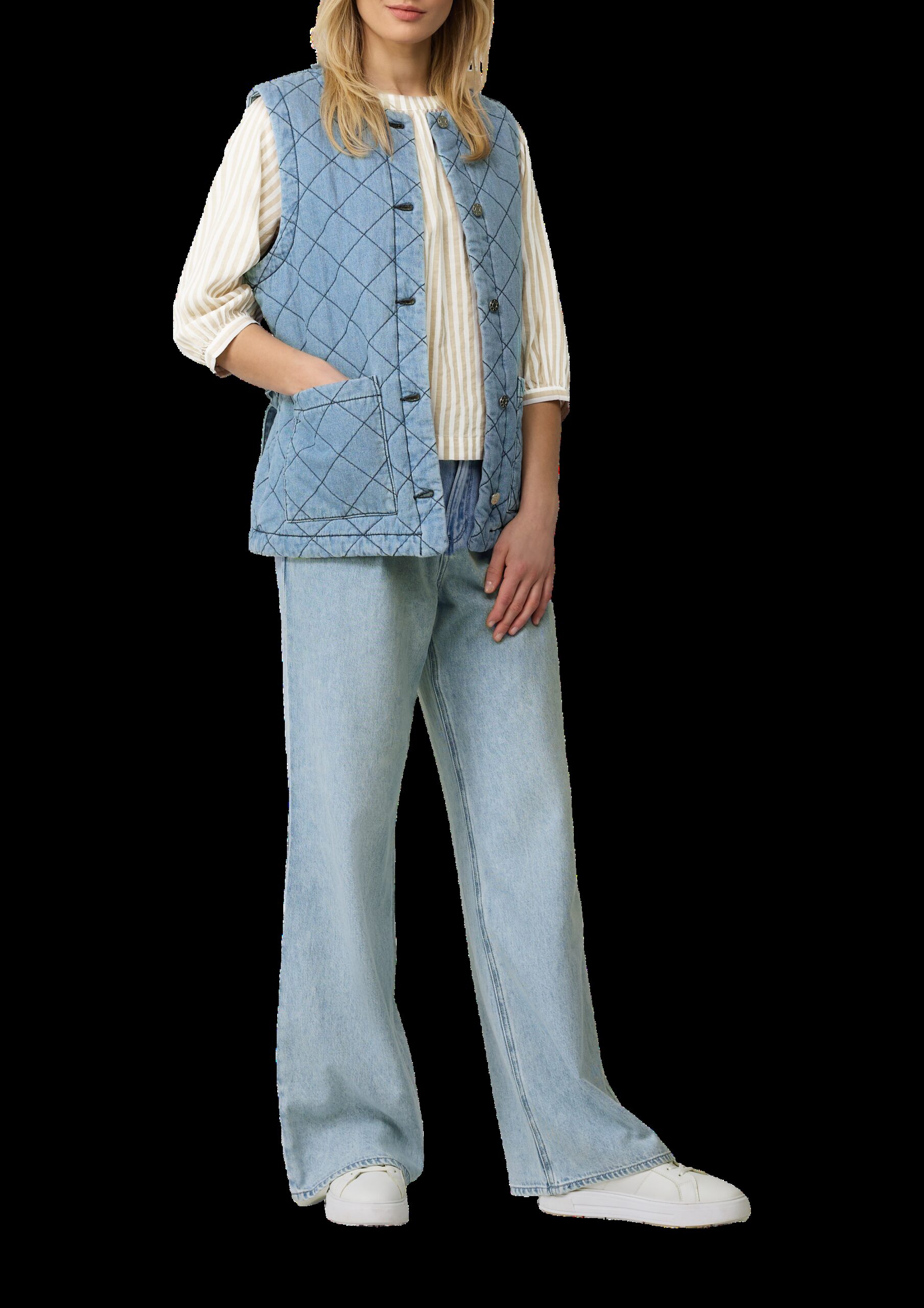 Streifenbluse mit Raffung und Schleife