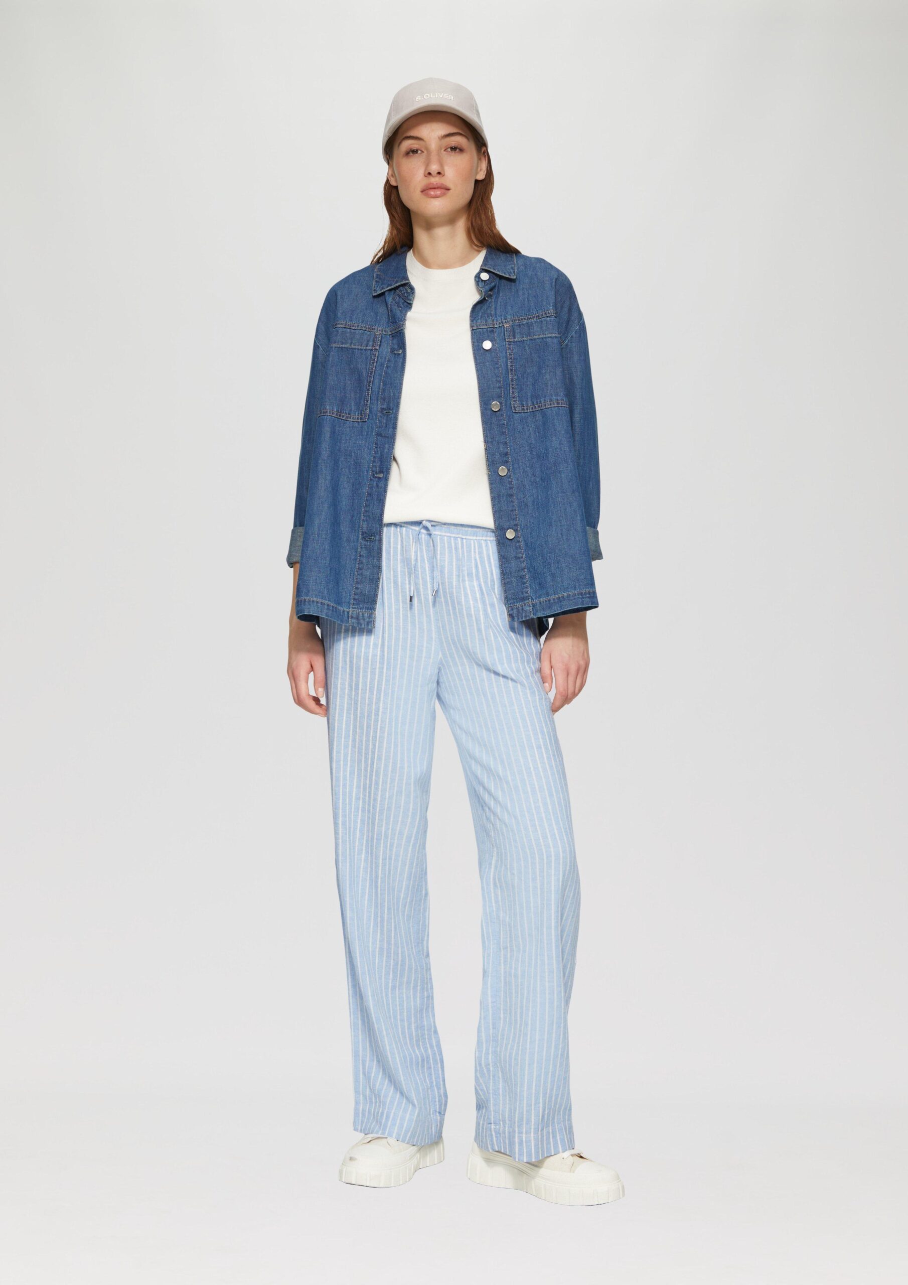 Wide-Leg-Hose aus Leinemix