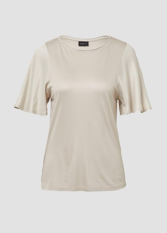 Viskose-T-Shirt mit Rundhalsausschnitt und Satin-Ärmeln