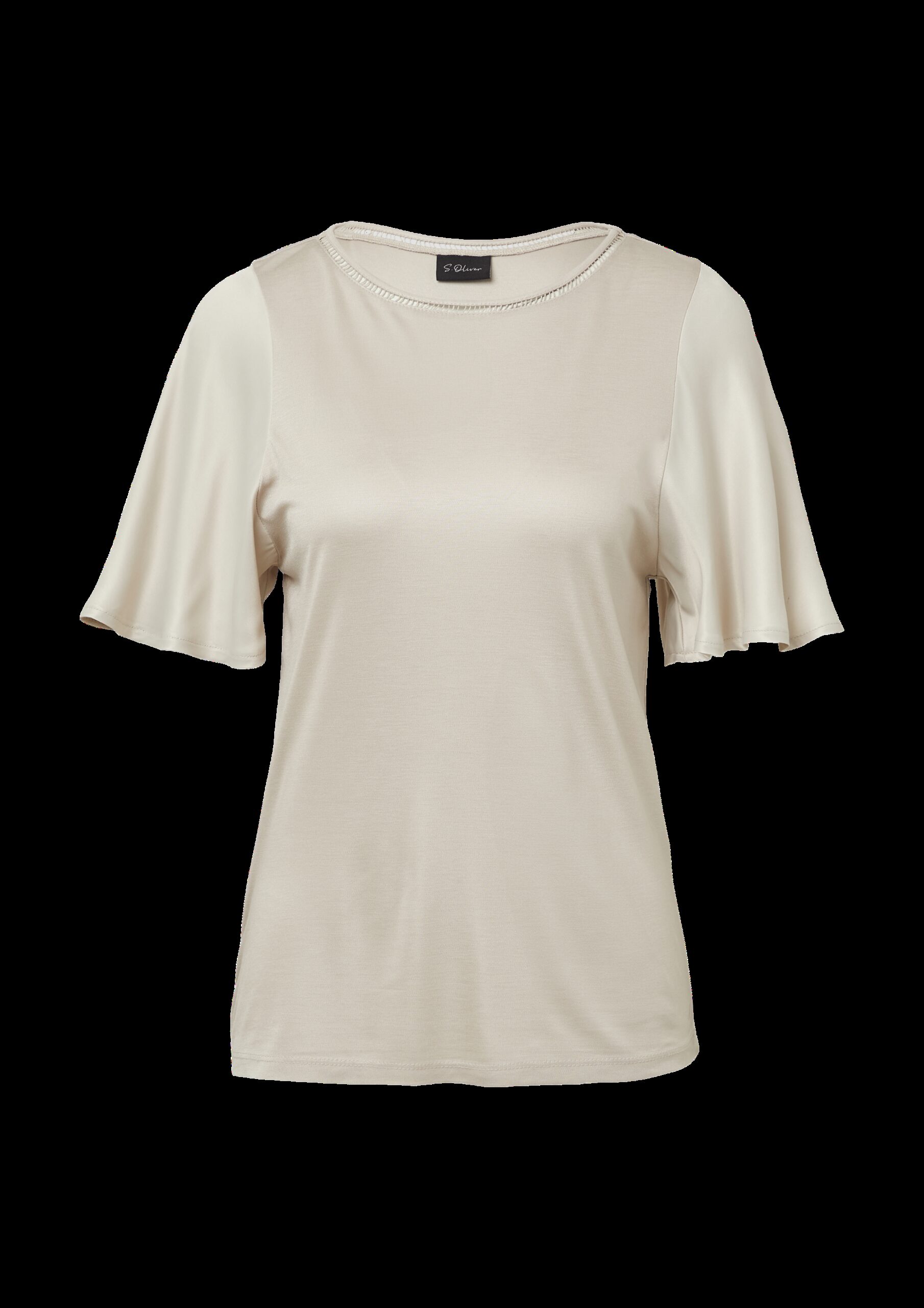 Viskose-T-Shirt mit Rundhalsausschnitt und Satin-Ärmeln