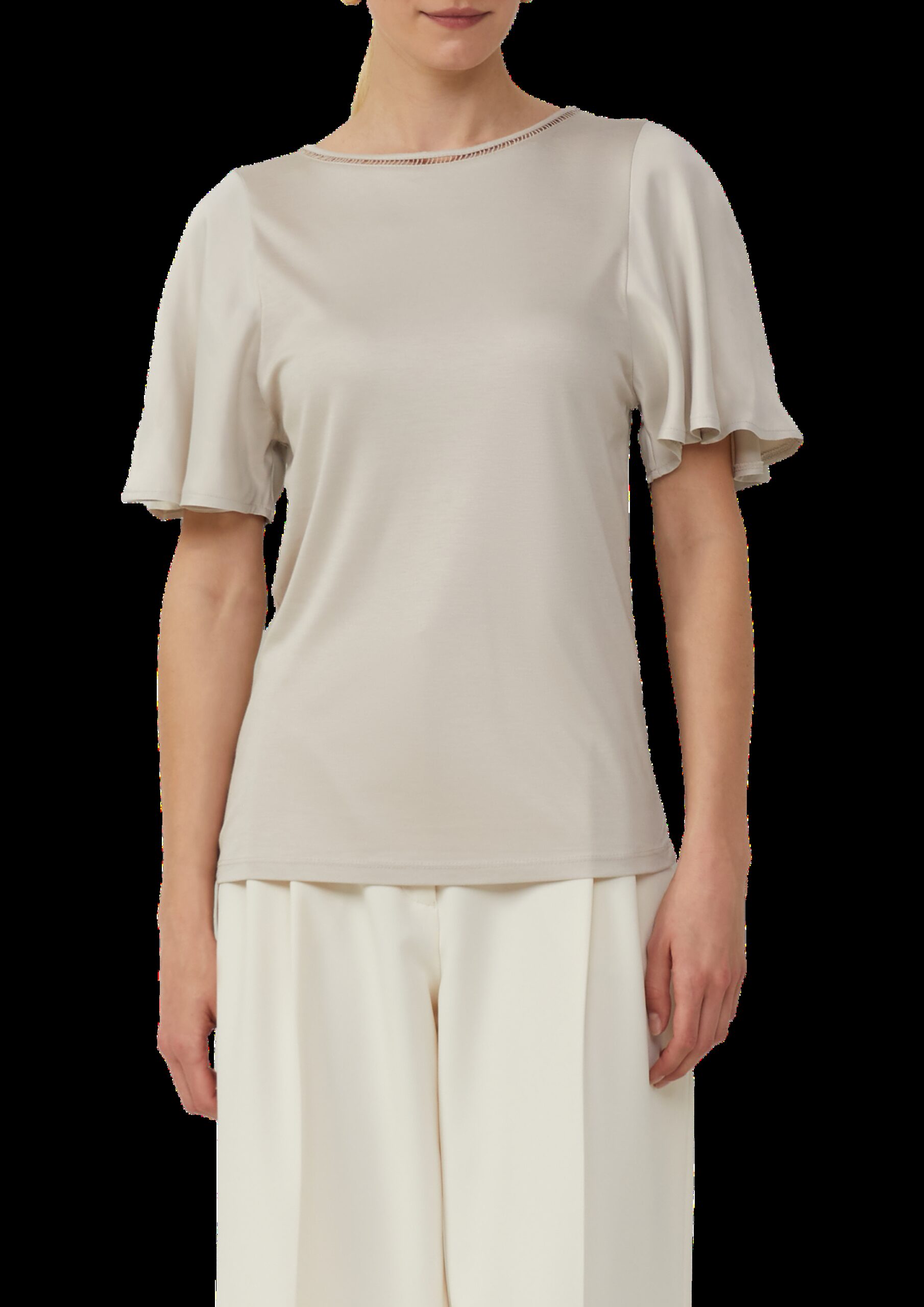 Viskose-T-Shirt mit Rundhalsausschnitt und Satin-Ärmeln