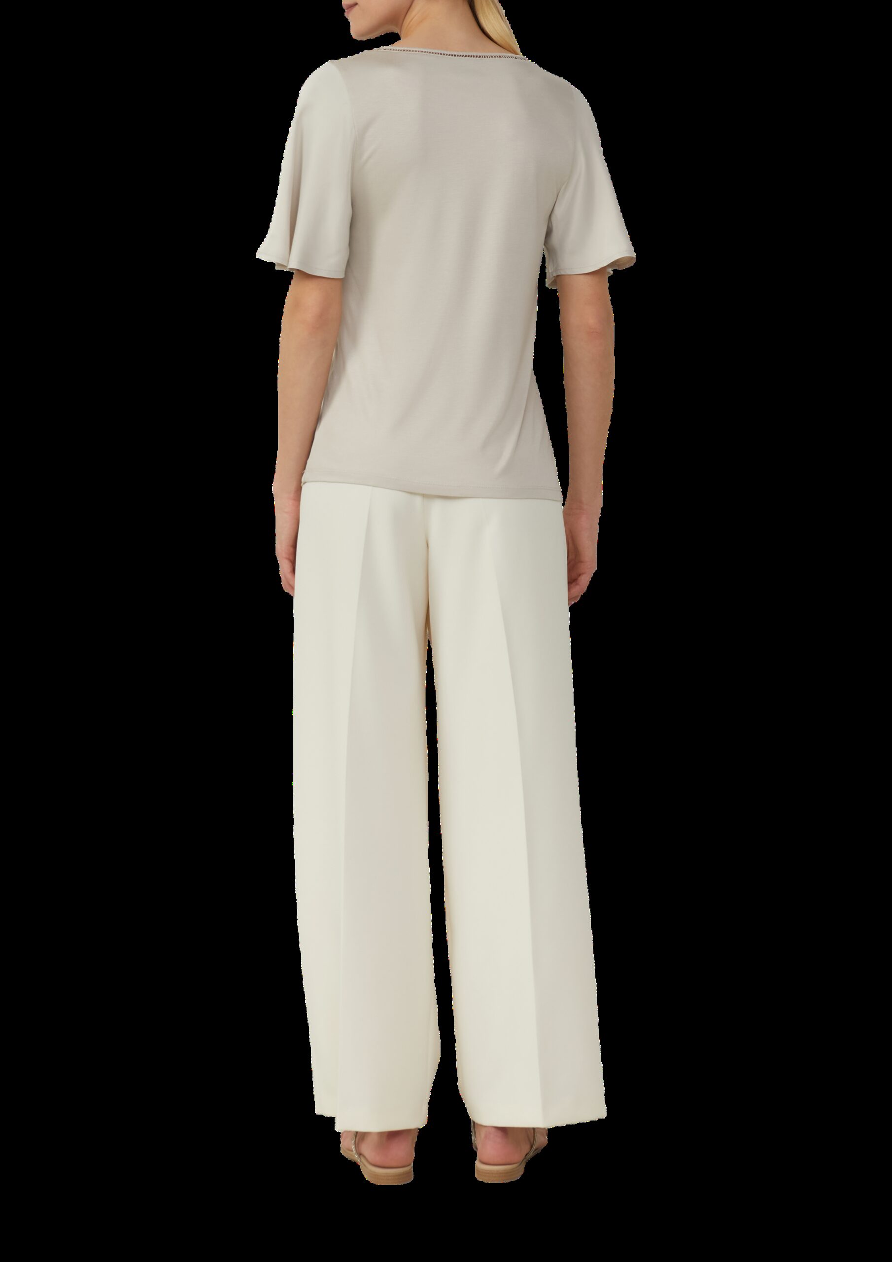 Viskose-T-Shirt mit Rundhalsausschnitt und Satin-Ärmeln