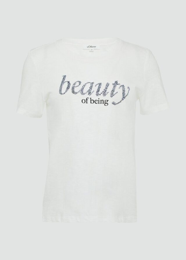 Jersey-T-Shirt mit Schriftprint und Pailletten