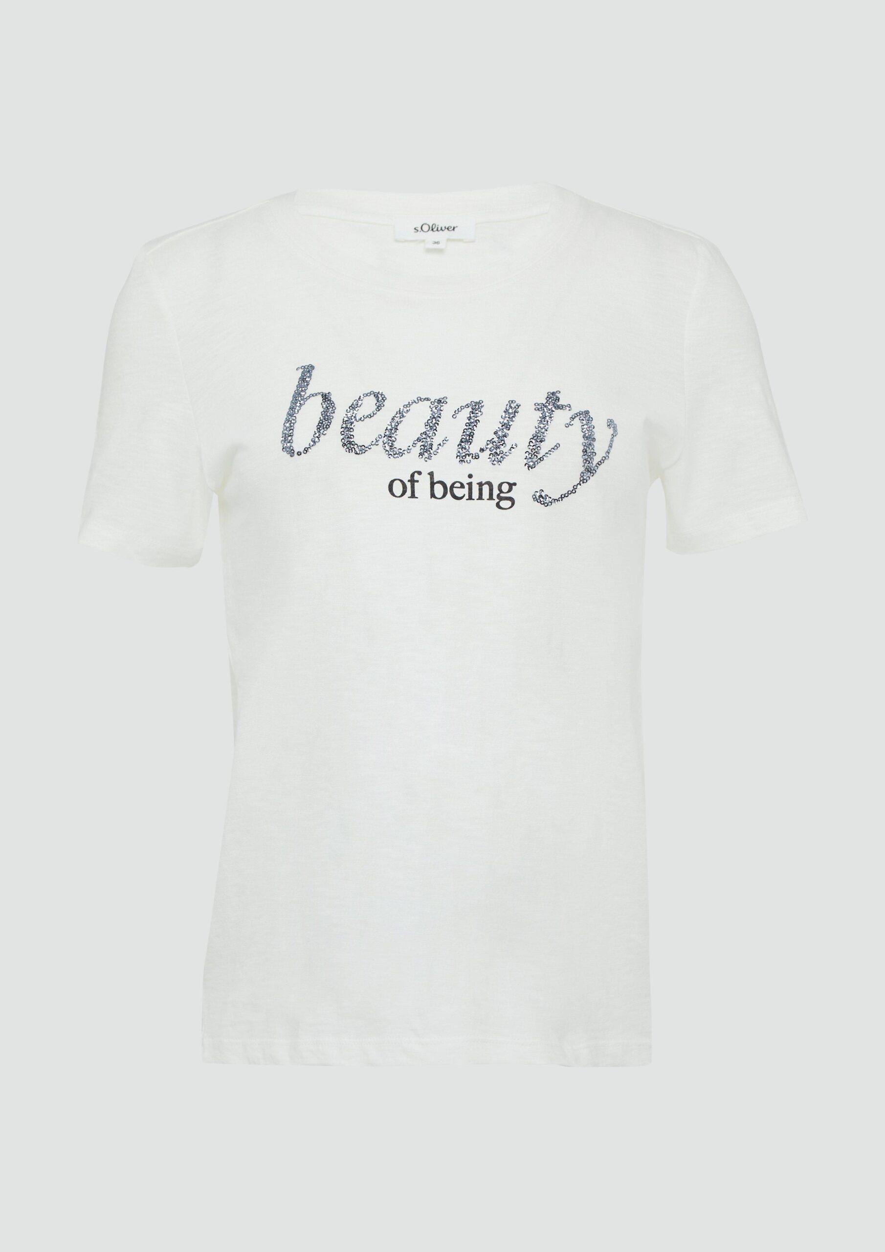 Jersey-T-Shirt mit Schriftprint und Pailletten