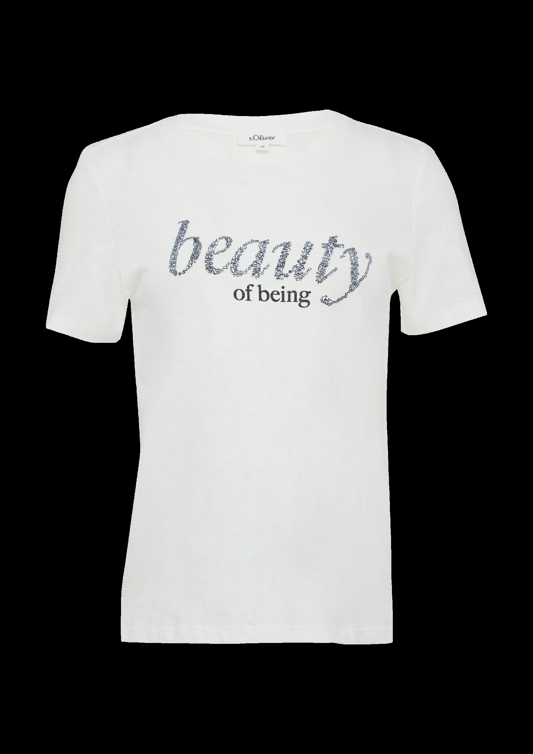 Jersey-T-Shirt mit Schriftprint und Pailletten