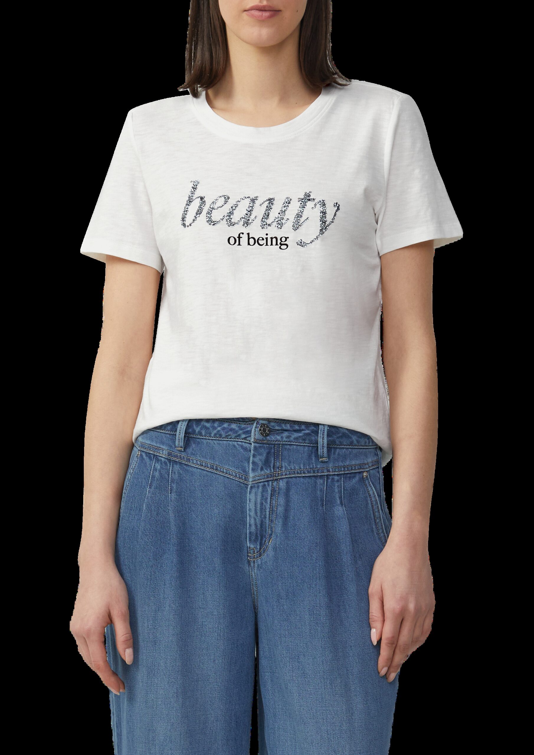 Jersey-T-Shirt mit Schriftprint und Pailletten