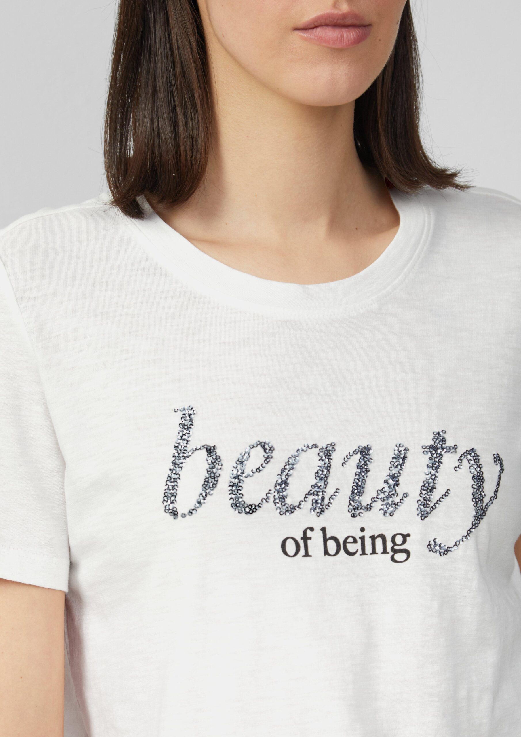 Jersey-T-Shirt mit Schriftprint und Pailletten