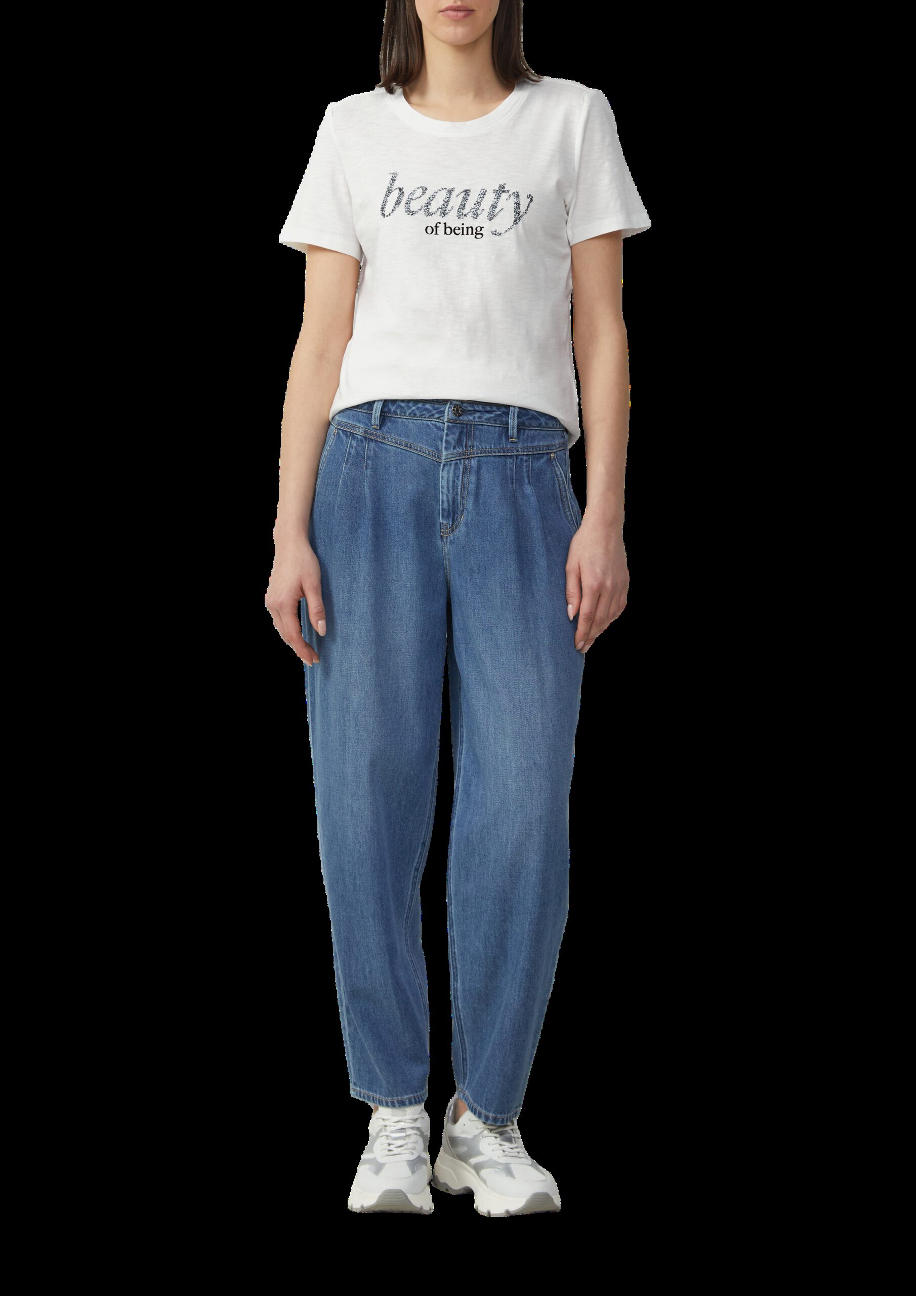 Jersey-T-Shirt mit Schriftprint und Pailletten