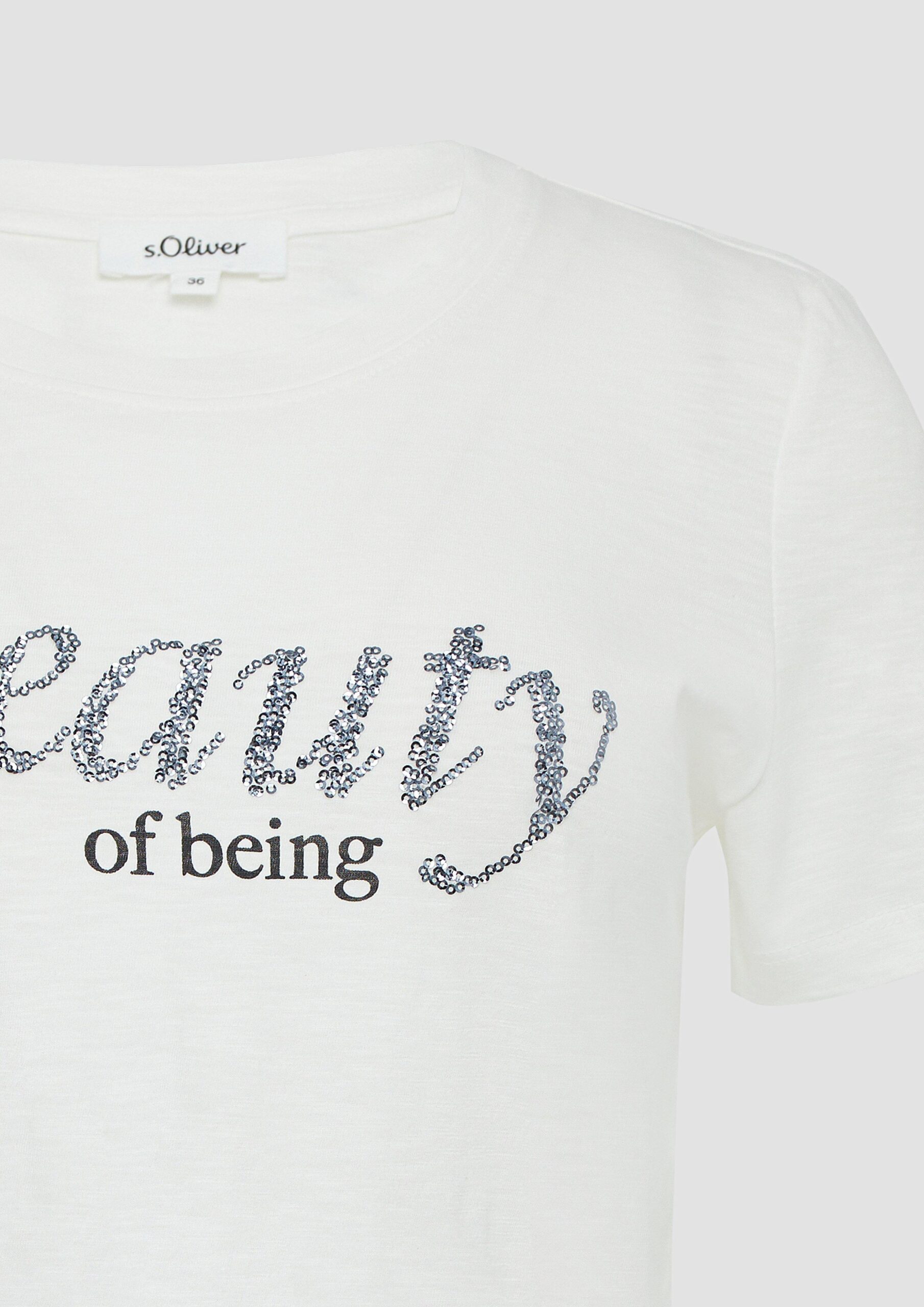 Jersey-T-Shirt mit Schriftprint und Pailletten