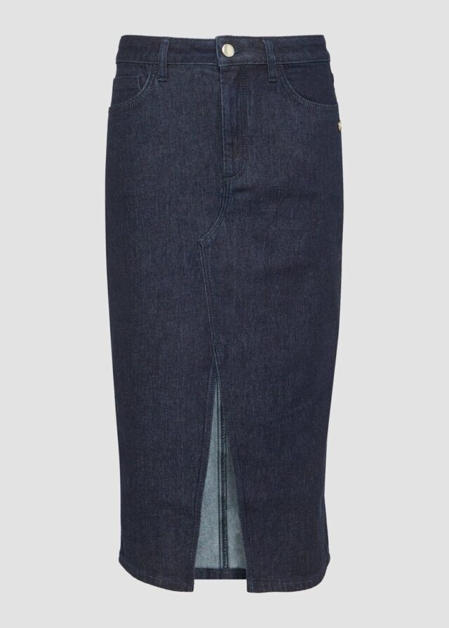 Midirock aus Denim mit Schlitz vorne