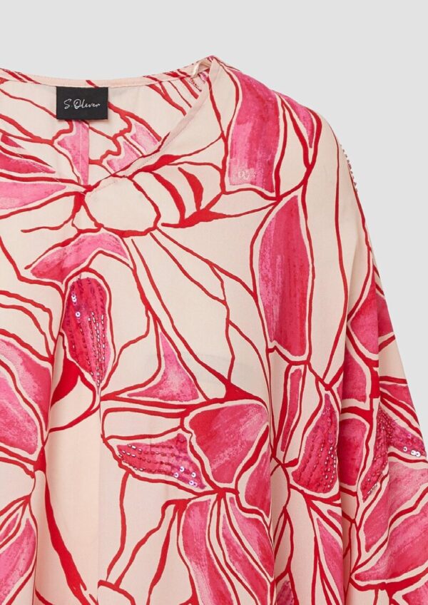 Gemusterte Loose-Fit-Bluse mit Schmuck-Details