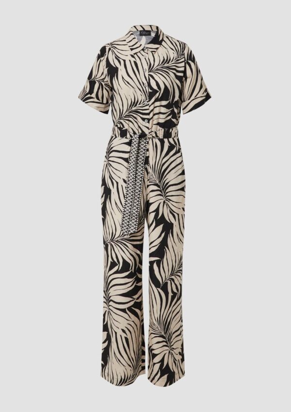 Gemusterter Jumpsuit aus Leinenmix mit festgenähtem Gürtel