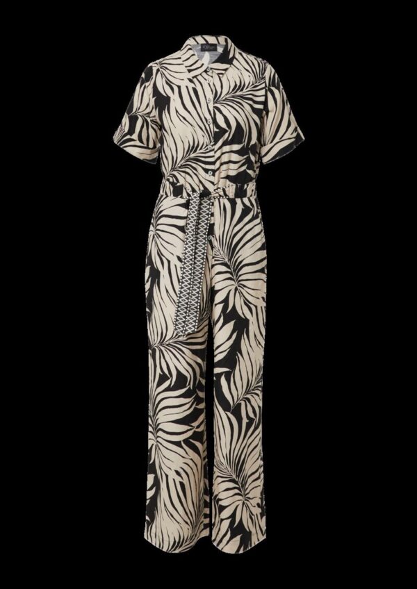 Gemusterter Jumpsuit aus Leinenmix mit festgenähtem Gürtel