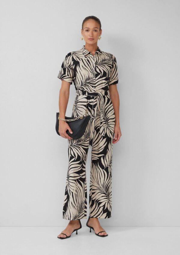 Gemusterter Jumpsuit aus Leinenmix mit festgenähtem Gürtel