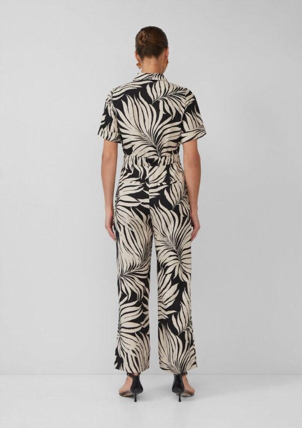 Gemusterter Jumpsuit aus Leinenmix mit festgenähtem Gürtel