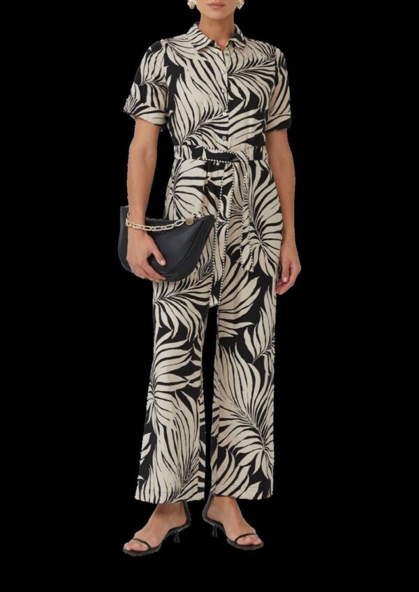 Gemusterter Jumpsuit aus Leinenmix mit festgenähtem Gürtel