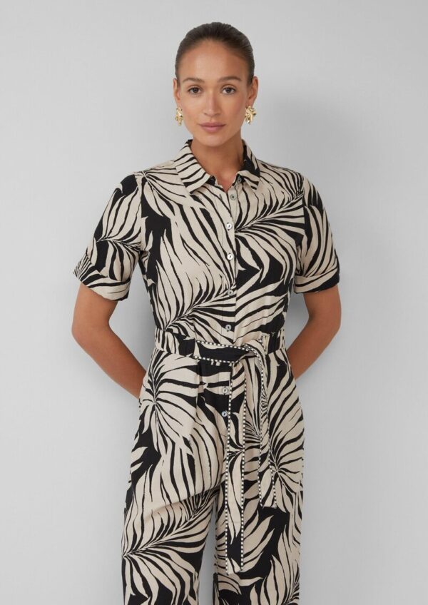 Gemusterter Jumpsuit aus Leinenmix mit festgenähtem Gürtel