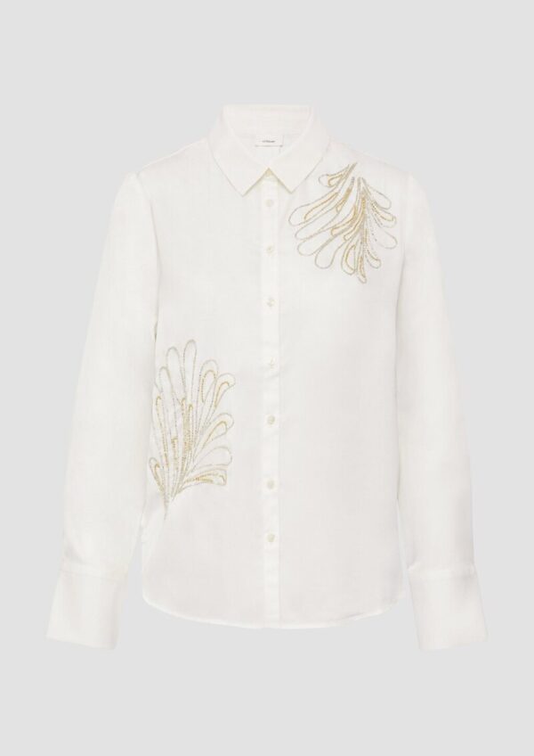 Fließende Hemdbluse mit Schmuckperlen-Applikation