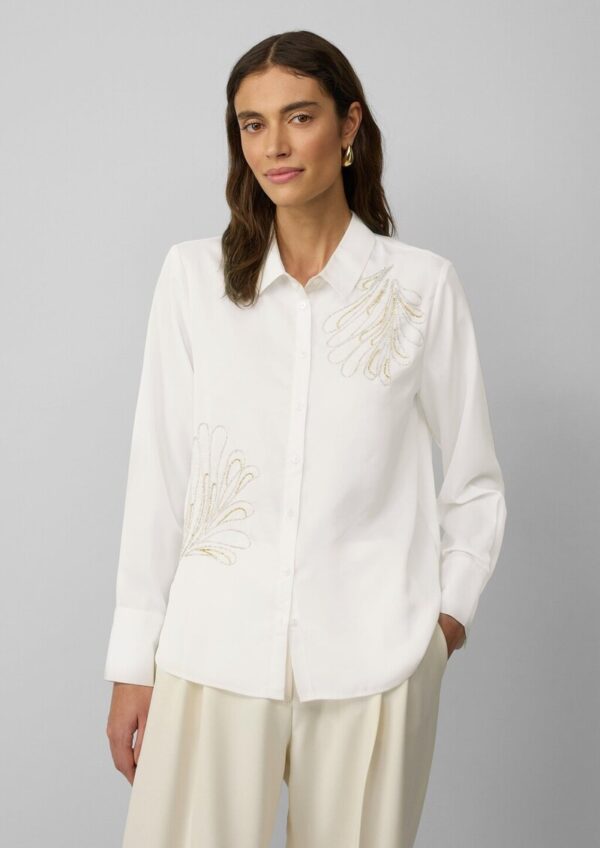 Fließende Hemdbluse mit Schmuckperlen-Applikation